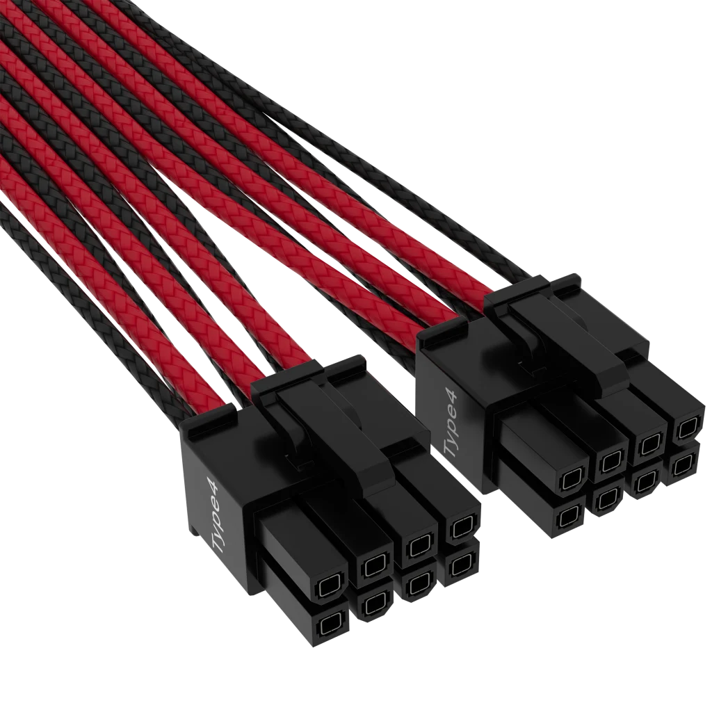 Corsair Cablu premium 12+4pin, PCIe Gen 5, 12VHPWR, 600W, Type 4, fire invelite individual, Rosu/Negru 