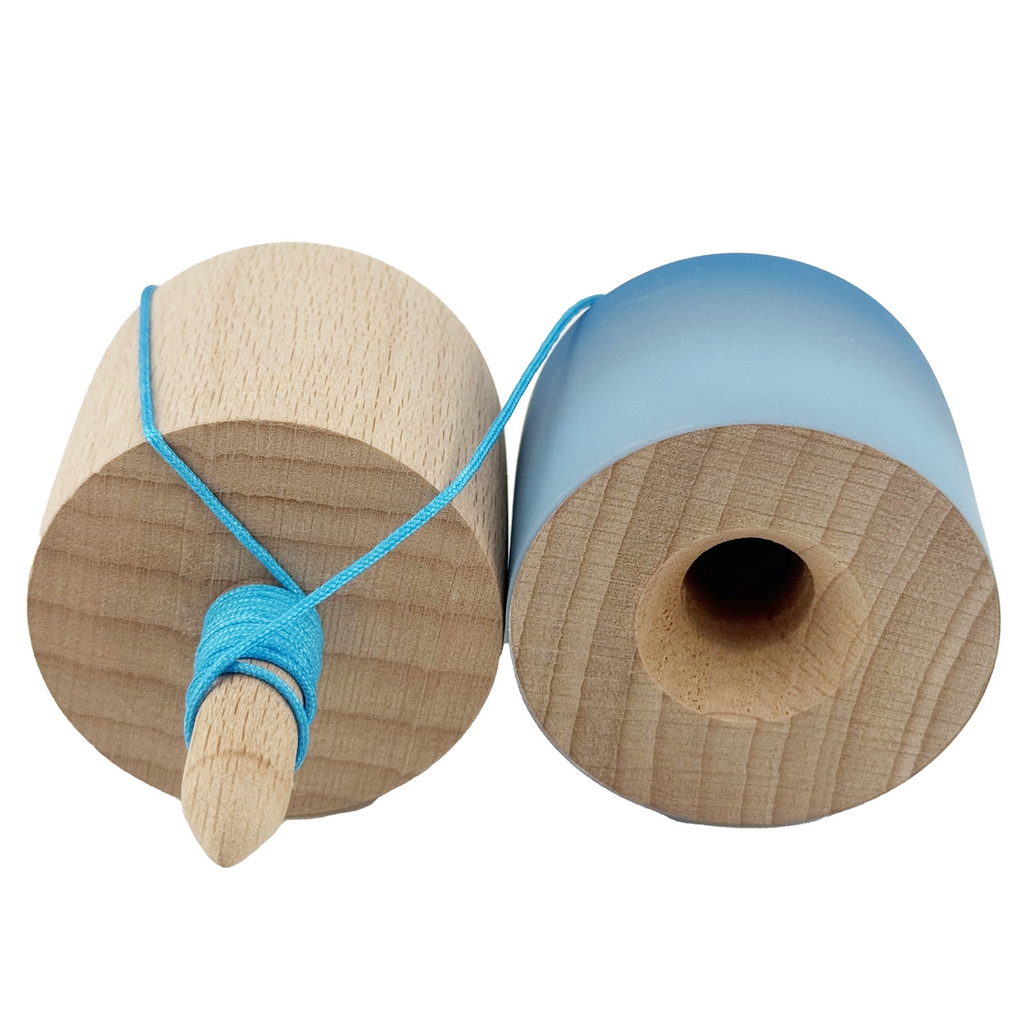 Kendama Pill X Originala, Profesionala Model Rubber Grip Pilula, din Lemn, Varsta 9+, Ata 62/65 cm, 11 x 5 x 5 cm, Gradient Albastru/Albastru deschis
