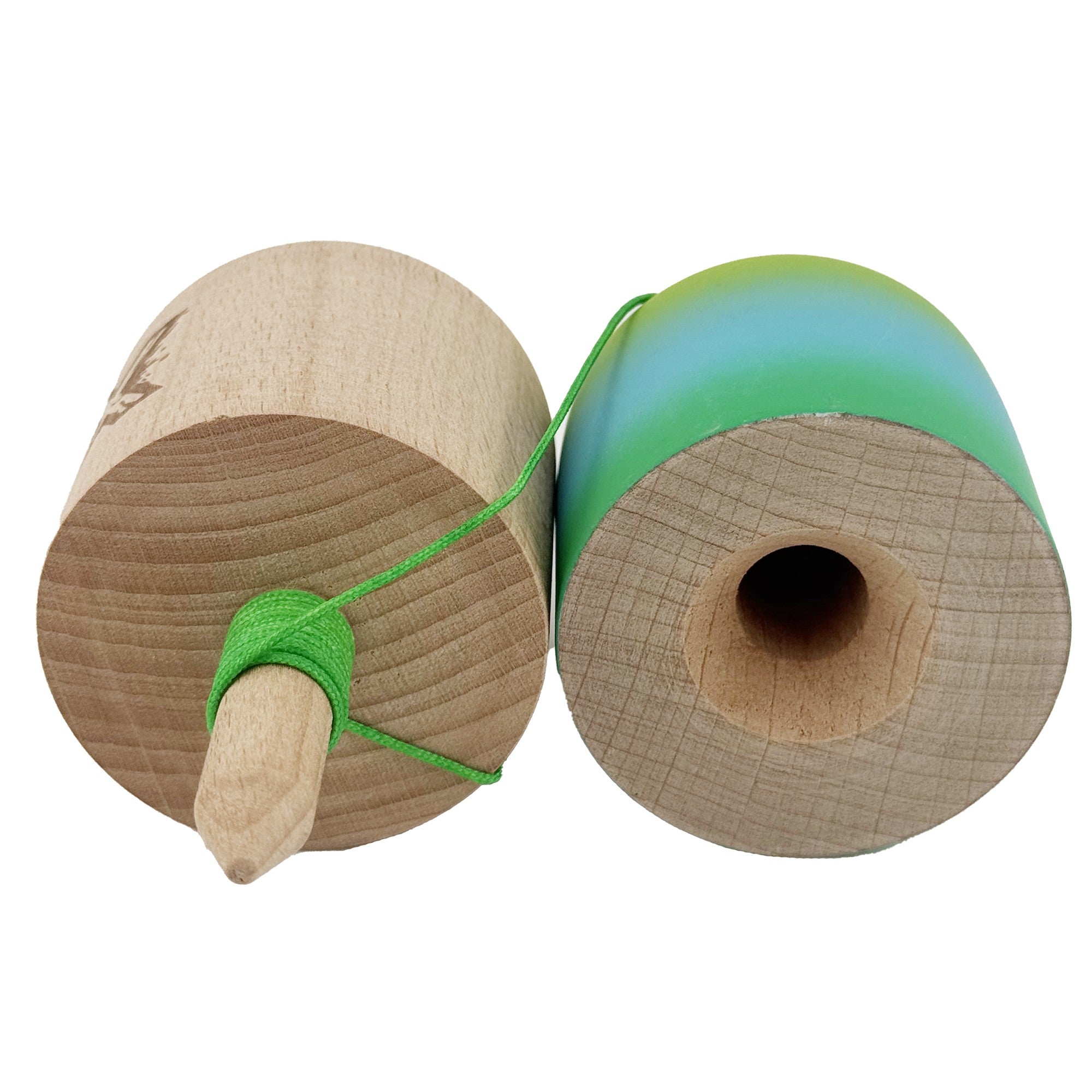 Kendama Pill X Originala, Profesionala Model Rubber Grip Pilula, din Lemn, Varsta 9+, Ata 62/65 cm, 11 x 5 x 5 cm, Gradient Galben/Albastru/Verde