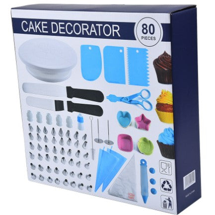 Set 80 Piese Ustensile pentru Ornare Prajituri, din Plastic si Otel Inoxidabil, Forme Briose, Multicolor