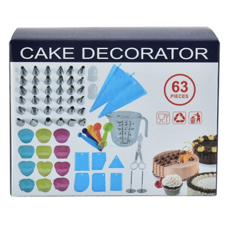 Set 63 Piese Ustensile pentru Ornare Prajituri, din Plastic si Otel Inoxidabil, Forme Briose, Multicolor