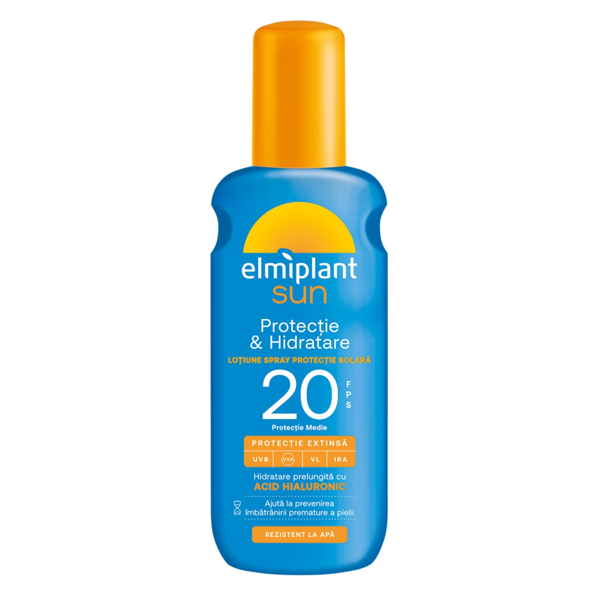 Crema de Soare, Lotiune Spray Pentru Protectie Solara, Elmiplant Sun, Protectie si Hidratare cu Acid Hialuronic, SPF 20, 200 ml
