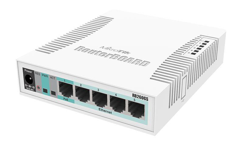 SWITCH MIKROTIK, RB260GS, porturi Gigabit x 5, SFP x 1, unmanaged, carcasa plastic, "CSS106-5G-1S"