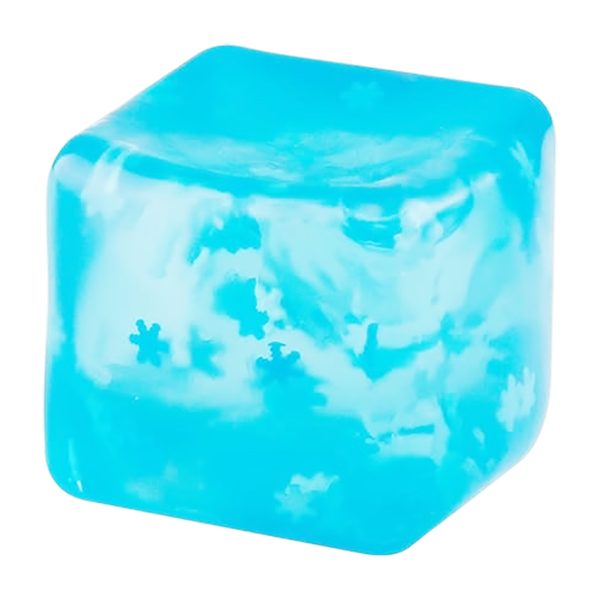Jucarie Squishy tip Needoh in Forma de Cub, Model Cub de Gheata cu Fulgi, Antistres Senzoriala Comprimabila cu Revenire Lenta, 5.5x5.5x5.5 cm, 180 g, Albastru