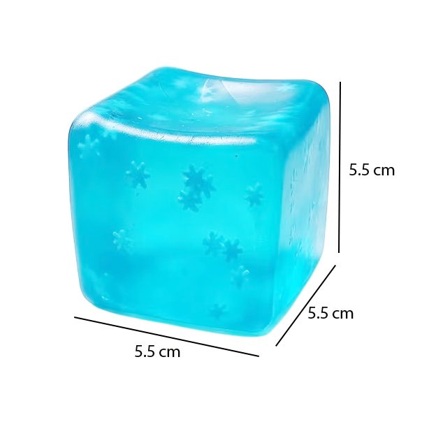 Jucarie Squishy tip Needoh in Forma de Cub, Model Cub de Gheata cu Fulgi, Antistres Senzoriala Comprimabila cu Revenire Lenta, 5.5x5.5x5.5 cm, 180 g, Albastru