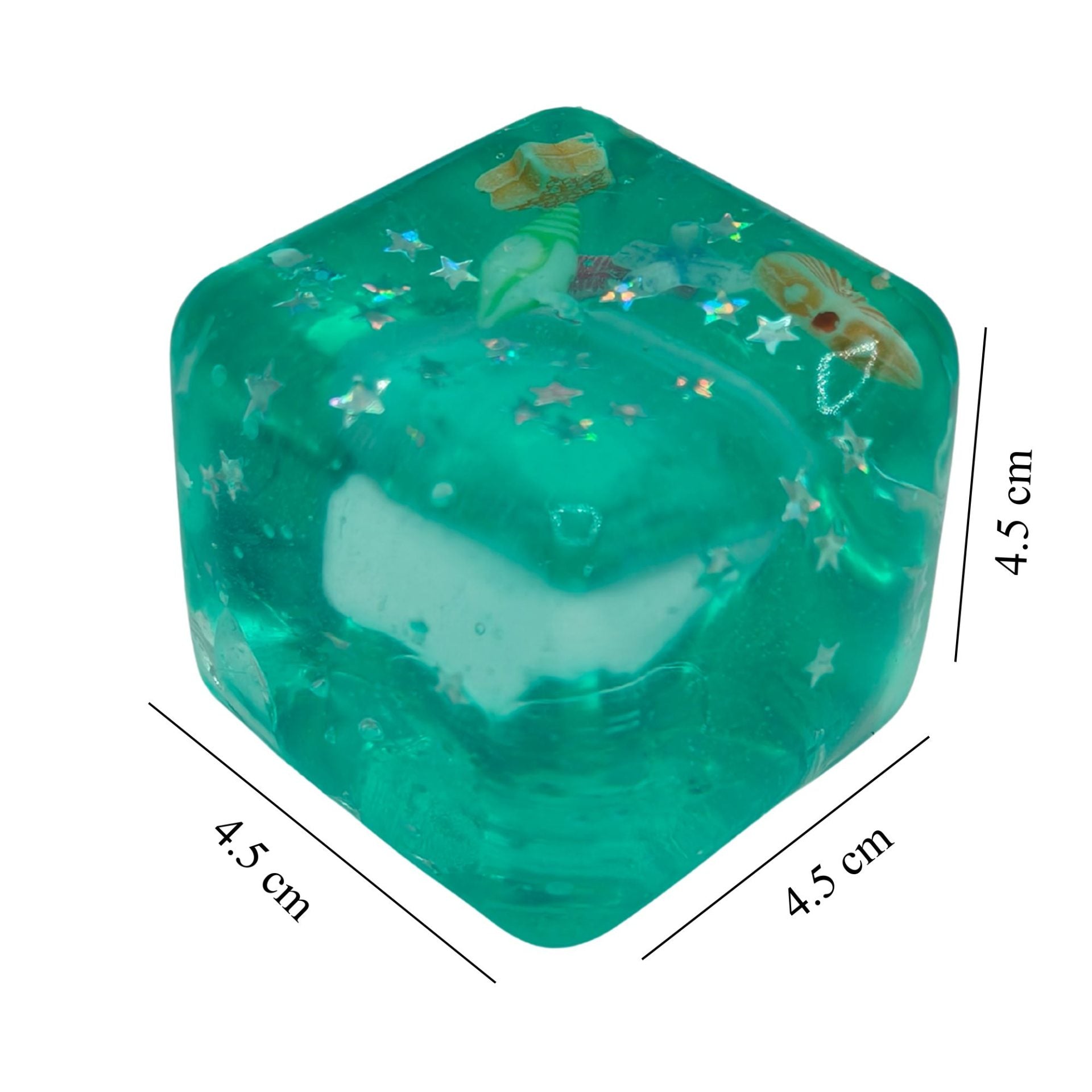 Jucarie Squishy tip Needoh in Forma de Cub, Model Cub de Gheata cu Stele Maritime, Antistres Senzoriala Comprimabila cu Revenire Lenta, 4.5x4.5x4.5 cm, 110 g, Verde