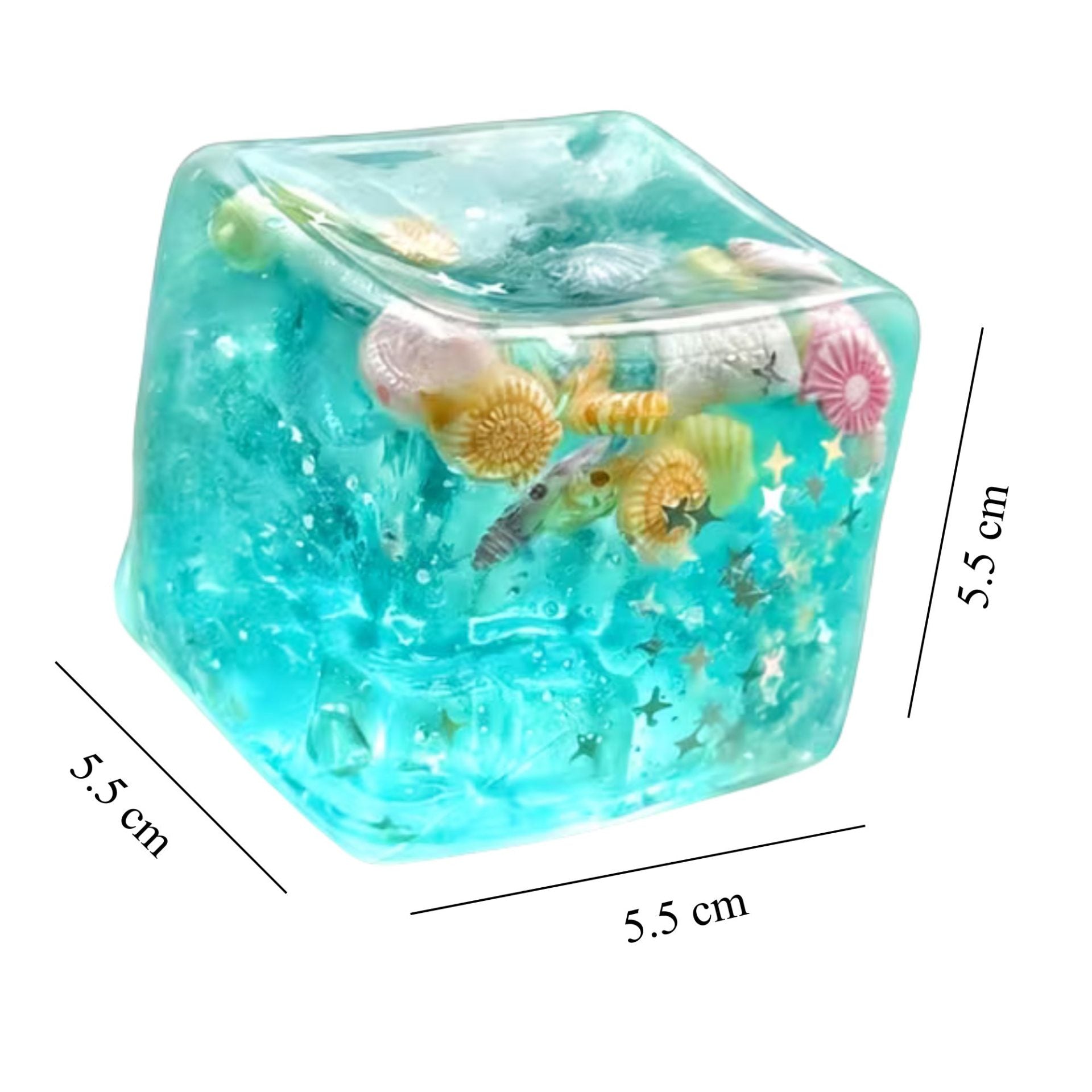 Jucarie Squishy tip Needoh in Forma de Cub, Model Cub de Gheata cu Stele Maritime, Antistres Senzoriala Comprimabila cu Revenire Lenta, 5.5x5.5x5.5 cm, 180 g, Albastru