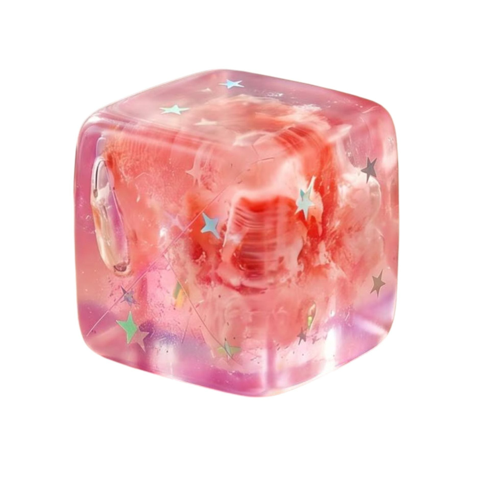 Jucarie Squishy tip Needoh in Forma de Cub, Model Cub de Gheata cu Stele Maritime, Antistres Senzoriala Comprimabila cu Revenire Lenta, 4.5x4.5x4.5 cm, 80 g, Roz