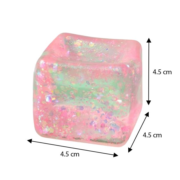 Jucarie Squishy tip Needoh in Forma de Cub, Model Sclipici, Antistres Senzoriala Comprimabila cu Revenire Lenta, 4.5x4.5x4.5 cm, 110 g, Culoare Mix