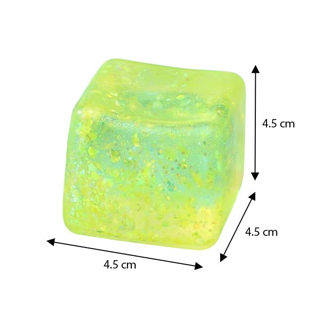 Jucarie Squishy tip Needoh in Forma de Cub, Model Sclipici, Antistres Senzoriala Comprimabila cu Revenire Lenta, 4.5x4.5x4.5 cm, 110 g, Culoare Mix