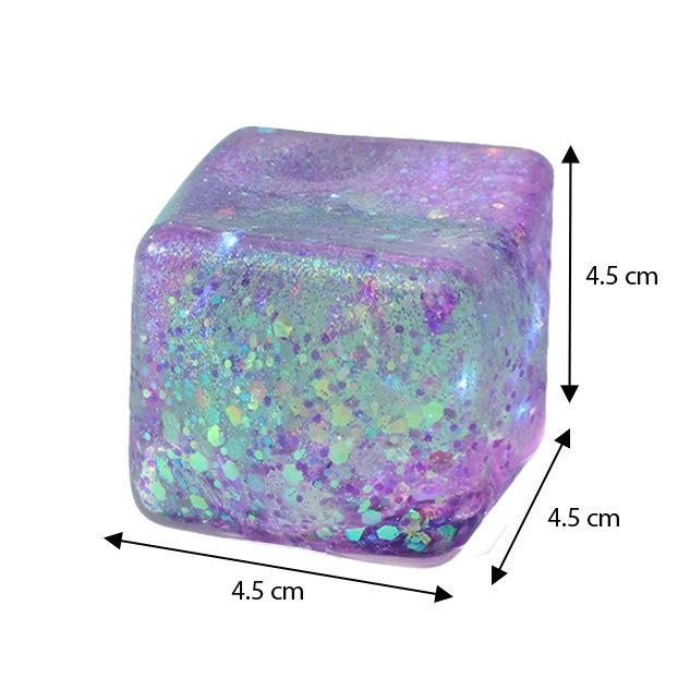 Jucarie Squishy tip Needoh in Forma de Cub, Model Sclipici, Antistres Senzoriala Comprimabila cu Revenire Lenta, 4.5x4.5x4.5 cm, 110 g, Culoare Mix
