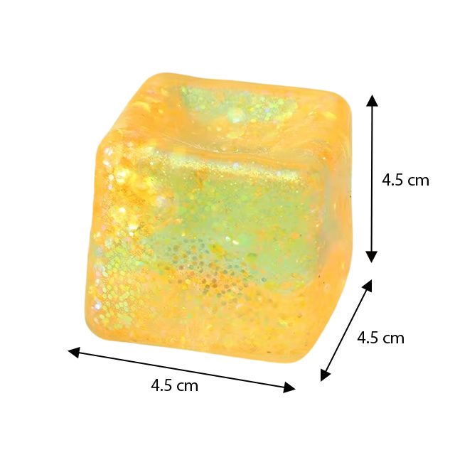 Jucarie Squishy tip Needoh in Forma de Cub, Model Sclipici, Antistres Senzoriala Comprimabila cu Revenire Lenta, 4.5x4.5x4.5 cm, 110 g, Culoare Mix