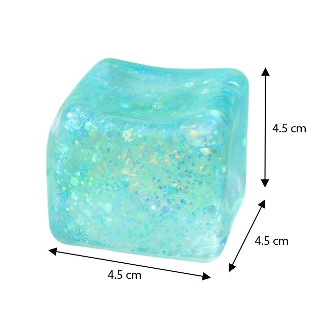Jucarie Squishy tip Needoh in Forma de Cub, Model Sclipici, Antistres Senzoriala Comprimabila cu Revenire Lenta, 4.5x4.5x4.5 cm, 110 g, Culoare Mix