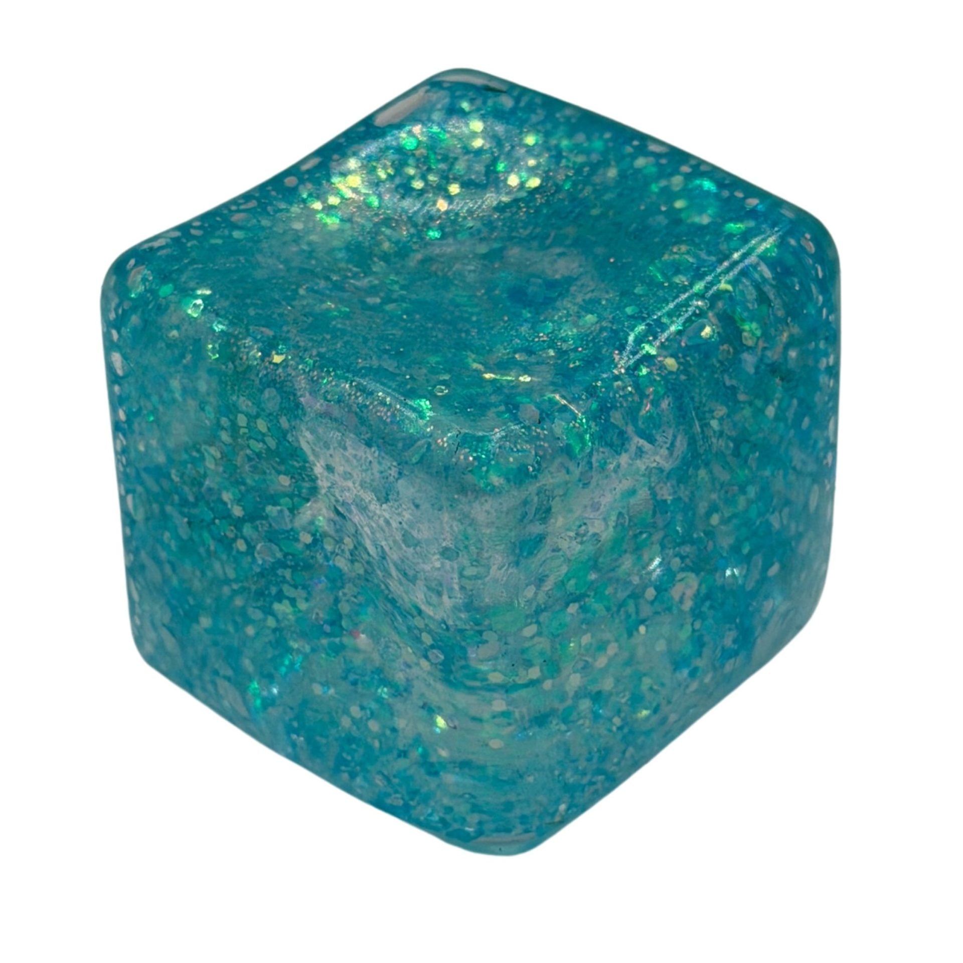 Jucarie Squishy tip Needoh in Forma de Cub, Model Ice Cube cu Sclipici Magic, Antistres Senzoriala Comprimabila cu Revenire Lenta, 4x4 cm, 80 g, Albastru