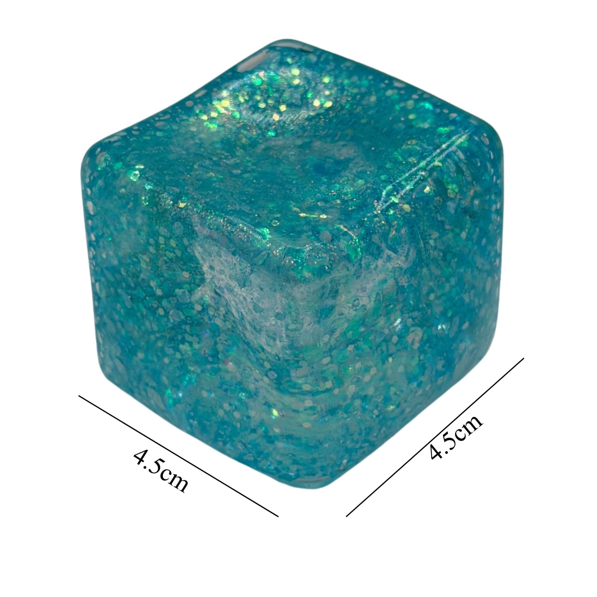 Jucarie Squishy tip Needoh in Forma de Cub, Model Ice Cube cu Sclipici Magic, Antistres Senzoriala Comprimabila cu Revenire Lenta, 4.5x4.5 cm, 110 g, Albastru Deschis
