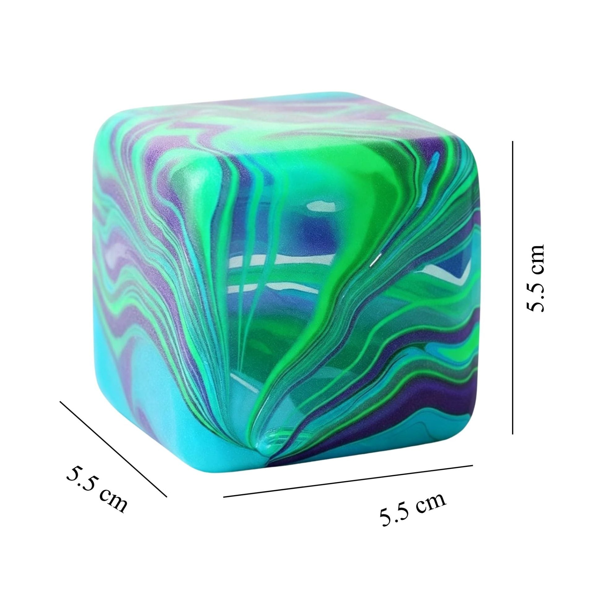 Jucarie Squishy tip Needoh in Forma de Cub de Gheata, Model Linii Flow din Maltoza, Antistres Senzoriala Comprimabila cu Revenire Lenta, 5.5x5.5x5.5 cm, 180 g, Verde