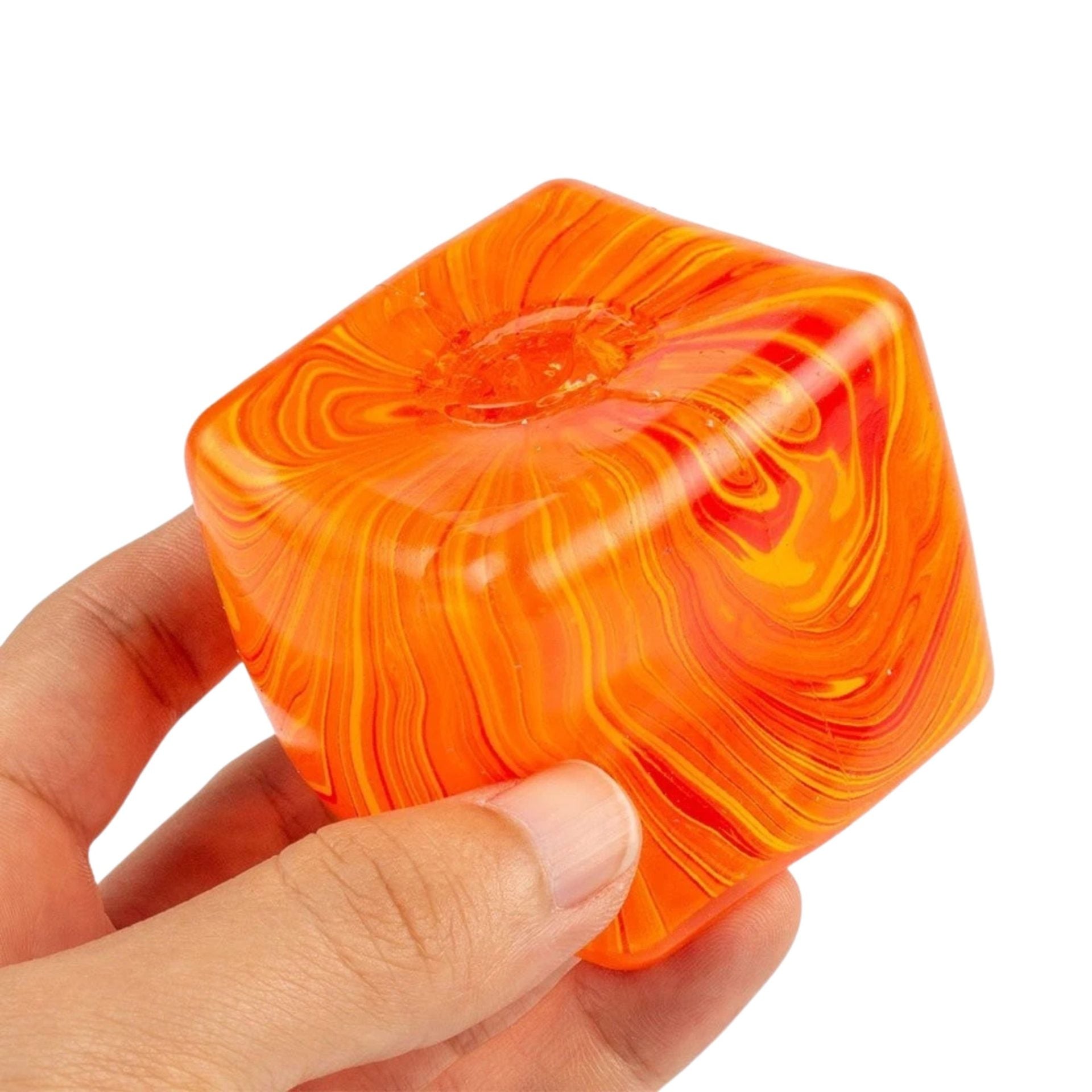 Jucarie Squishy Dumpling in Forma de Cub de Gheata, Model Linii Flow din Maltoza, Antistres Senzoriala Comprimabila cu Revenire Lenta, 3.5x3.5x3.5 cm, 50 g, Portocaliu
