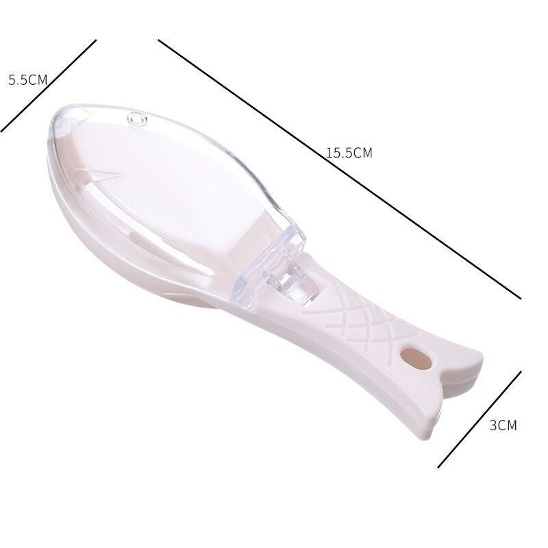 Curatator de Solzi de Peste, Manual, Forma Peste, cu Compartiment de Colectare, din Plastic, 15.5x5.5 cm, Alb