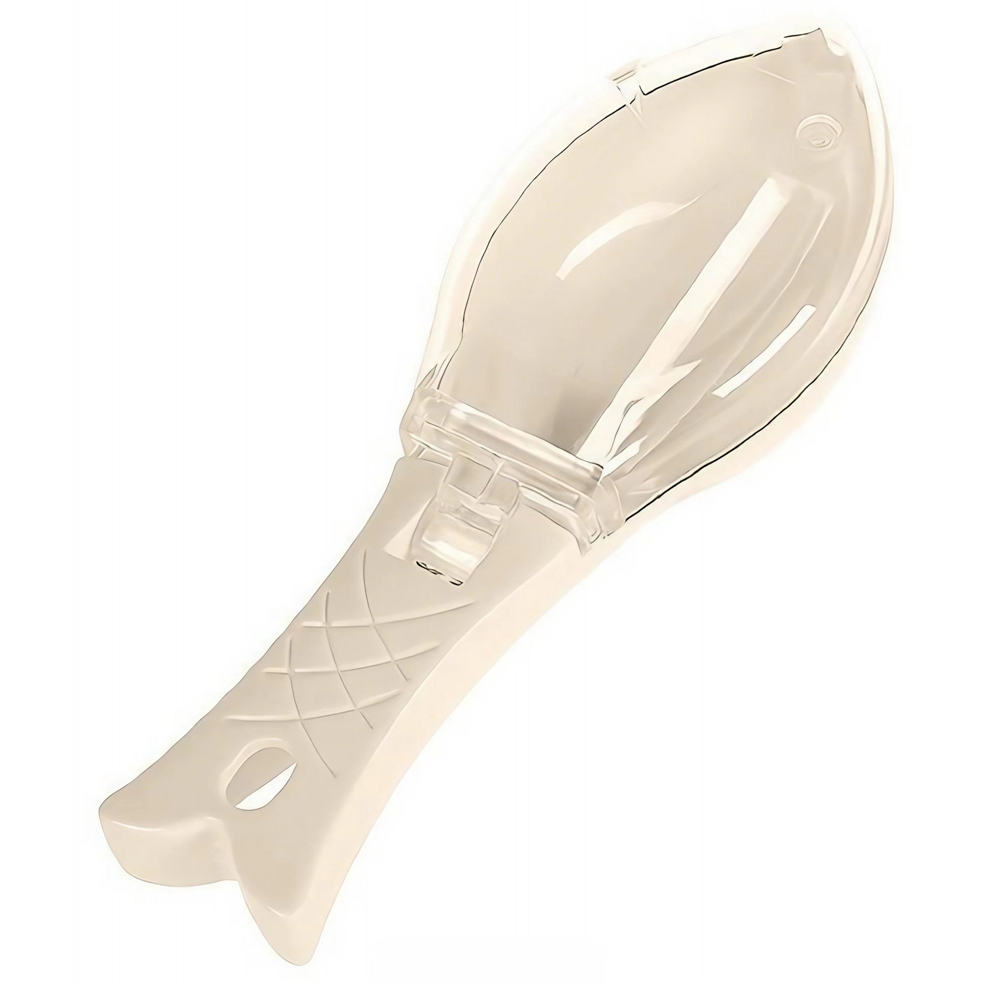 Curatator Manual Solzi de Peste, Forma Peste , Recipient cu Capcac pentru Solzi, Plastic, Roz pal, 16x6 cm