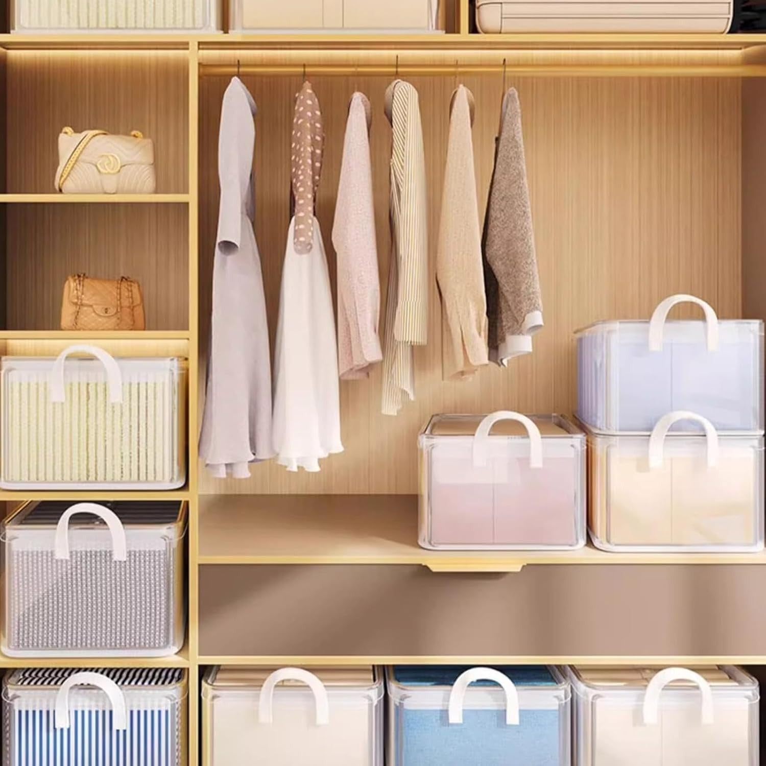 Cutie container de depozitare din PVC, de stocare, Dimensiuni multiple, Accesoriu robust pentru organizarea de uz casnic, volum 26L, 47 x 28 x 20 cm, Transparenta