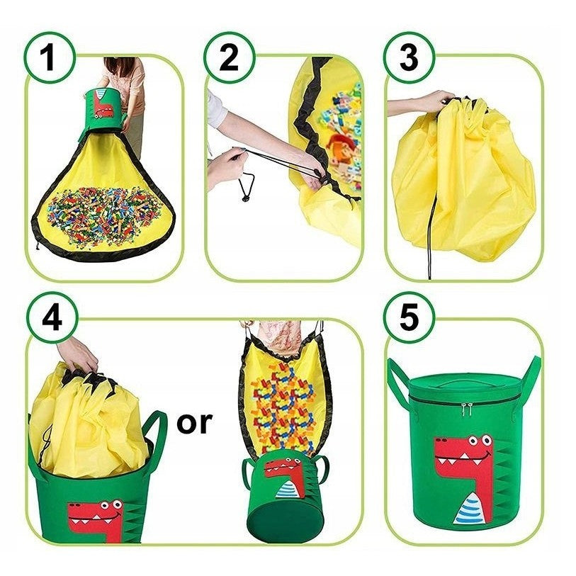 Cutie de Depozitare 2In1, Impermeabila, Covor pentru Jucarii si Lego 150cm, Capacitate Mare, cu Manere, cu Sfori, Inaltime 40cm, Model Crocodil, Verde