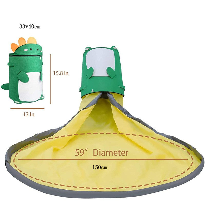 Cutie de Depozitare 2In1, Impermeabila, Covor pentru Jucarii si Lego 150cm, Capacitate Mare, cu Manere, cu Sfori, Inaltime 40cm, Model Dinozaur, Verde