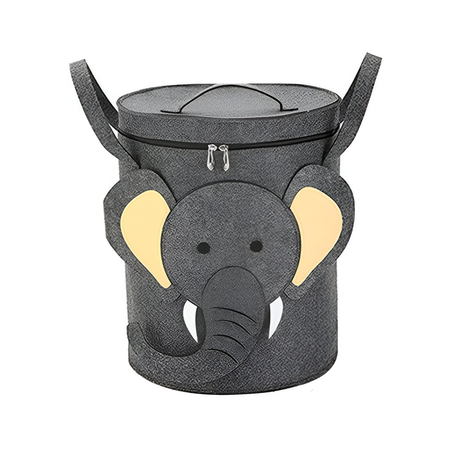 Cutie de Depozitare 2In1, Impermeabila, Covor pentru Jucarii si Lego 150cm, Capacitate Mare, cu Manere, cu Sfori, Inaltime 40cm, Model Elefan, Gri