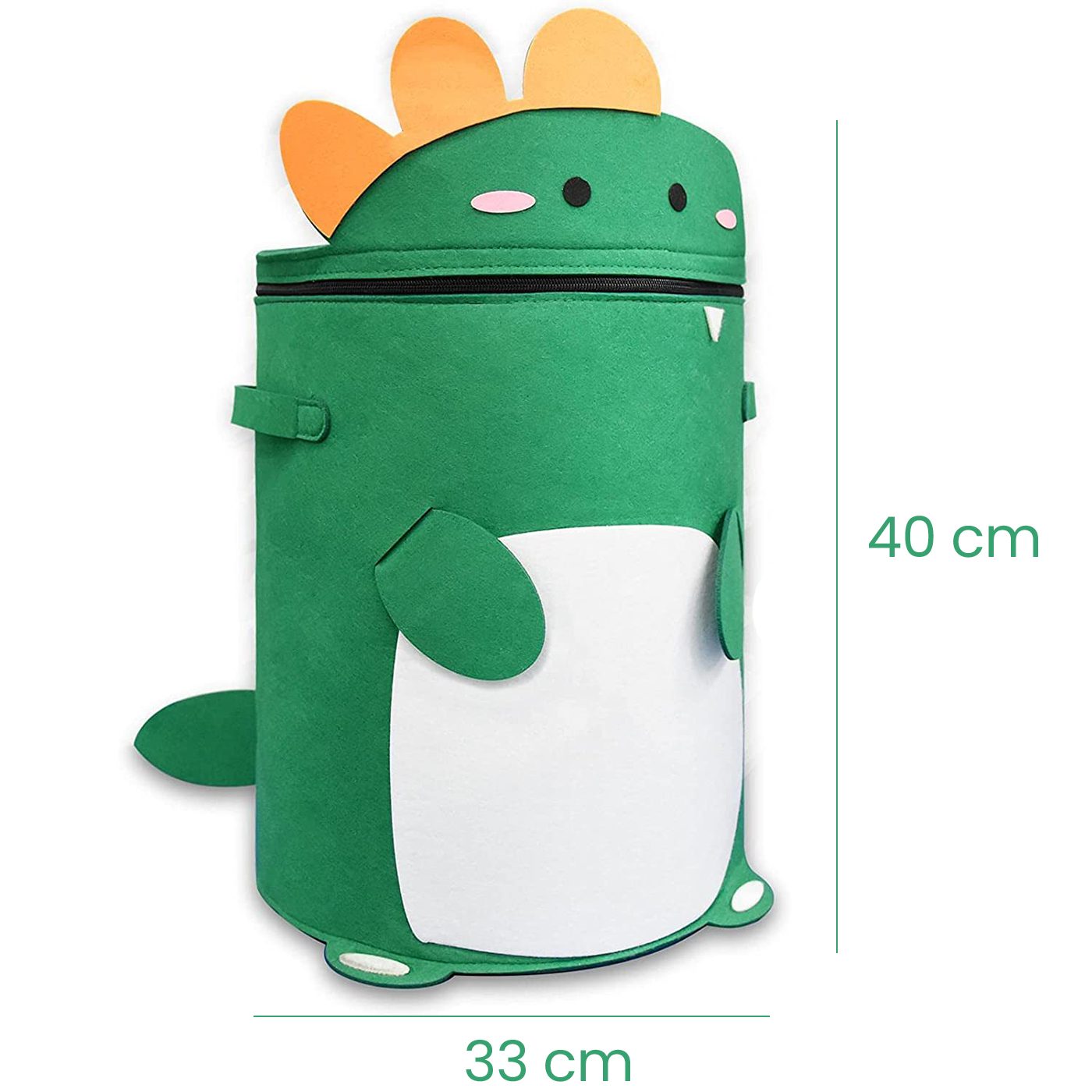 Cutie de Depozitare pentru Jucarii, Model Dinozaur, Cos pentru Jucarii Capacitate Mare, cu Manere, cu Sfori, 40x33x33 cm, Verde