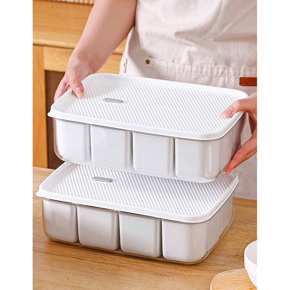 Cutie pentru Depozitare Alimente, 8 Compartimente cu Capac, Material PET+PP, 29 x 20 x 9 cm, Alb/Transparent