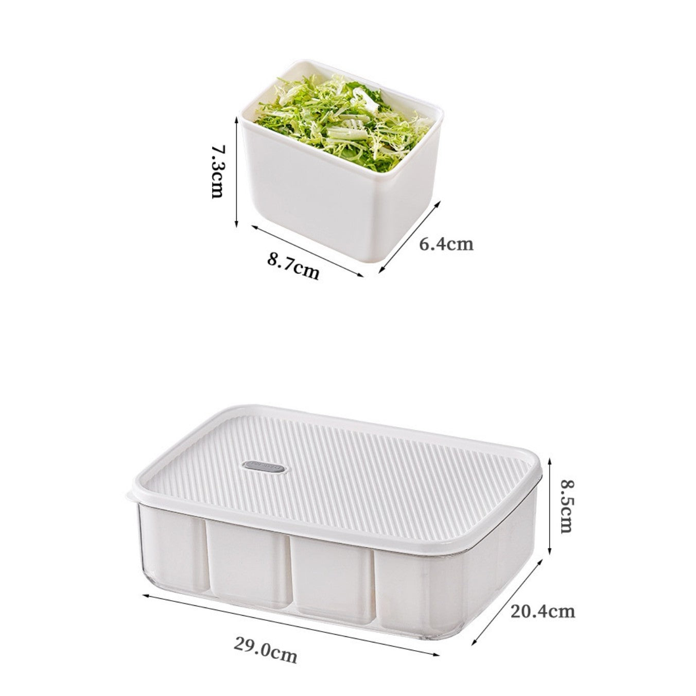 Cutie pentru Depozitare Alimente, 8 Compartimente cu Capac, Material PET+PP, 29 x 20 x 9 cm, Alb/Transparent