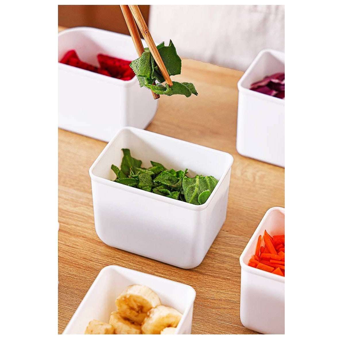 Cutie pentru Depozitare Alimente, 8 Compartimente cu Capac, Material PET+PP, 29 x 20 x 9 cm, Alb/Transparent