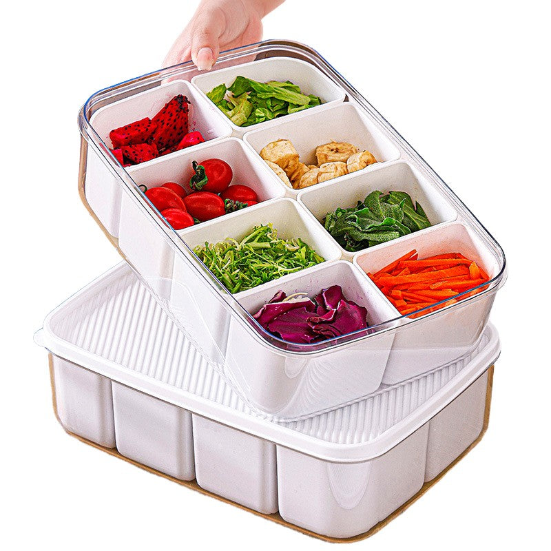 Cutie pentru Depozitare Alimente, 8 Compartimente cu Capac, Material PET+PP, 29 x 20 x 9 cm, Alb/Transparent