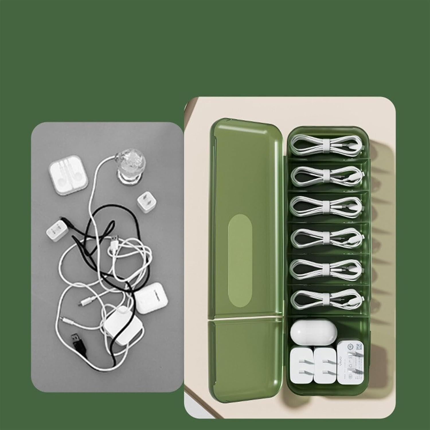 Cutie Organizatoare pentru Cabluri, din Plastic, 28 x 9 x 6 cm, Verde