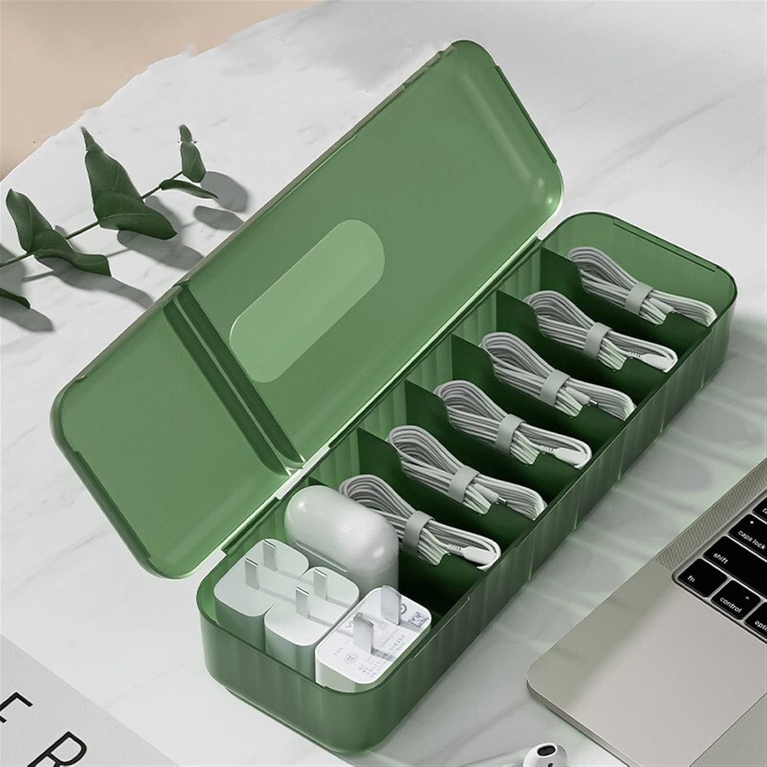 Cutie Organizatoare pentru Cabluri, din Plastic, 28 x 9 x 6 cm, Verde