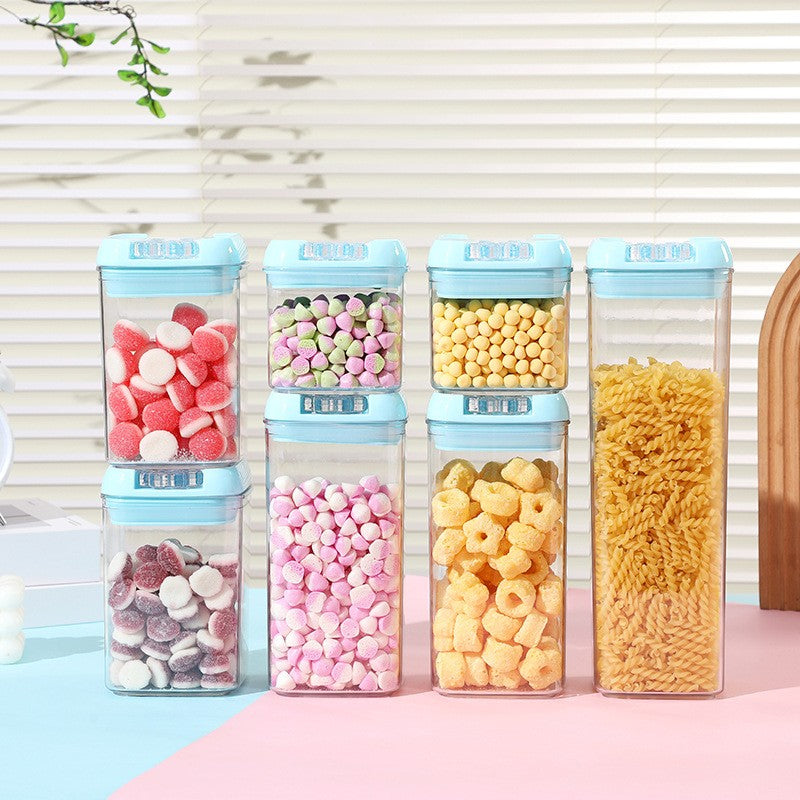 Cutie de Depozitare Alimente, 1.2L, Capac Albastru, din PP+PET, Inchidere Ermetica, 10 x 10 x 20.5 cm, Transparent