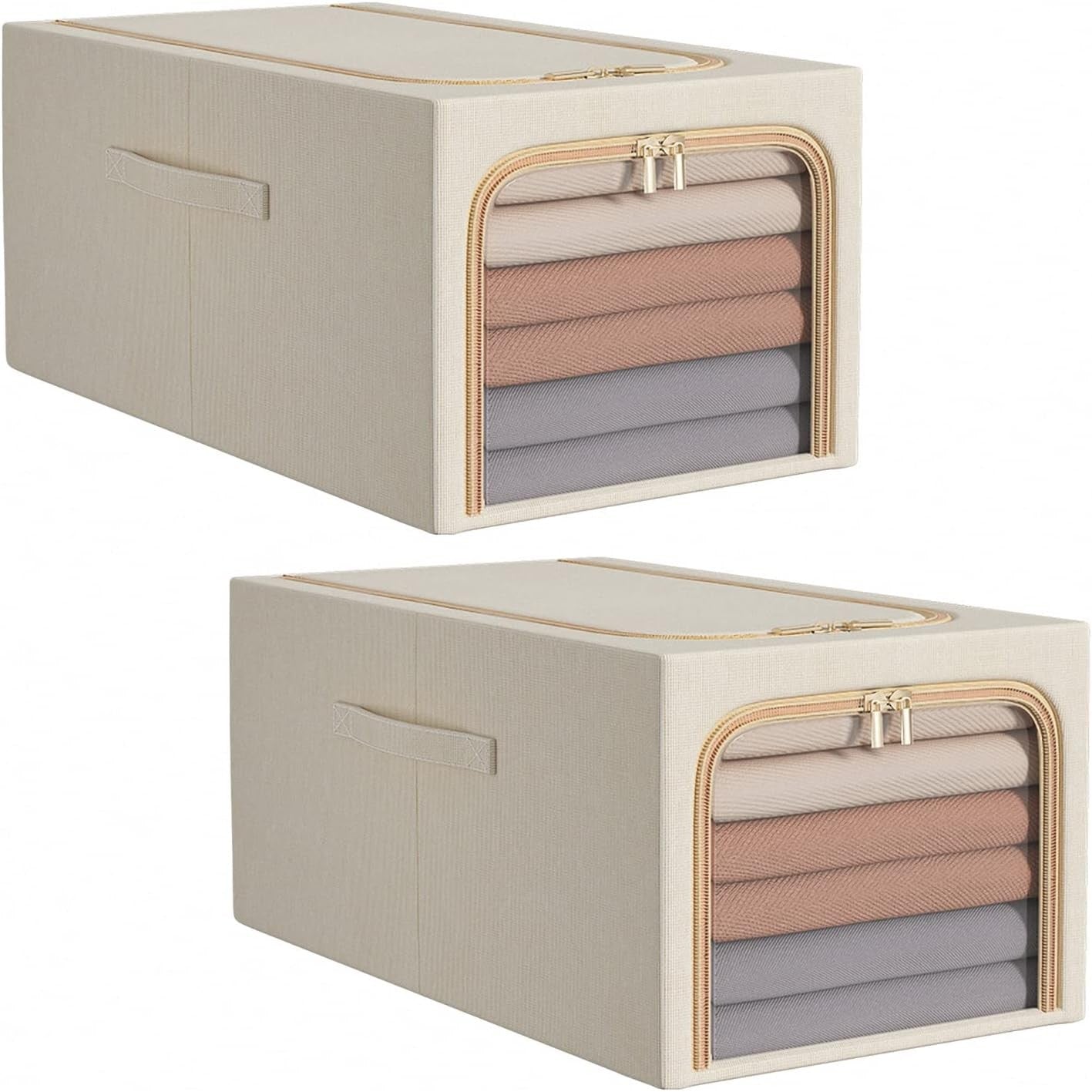 Cutie de Depozitare, 56L, din In si Bumbac, Pliabila, Cadru din Otel, 53 x 35 x 30 cm, Kaki