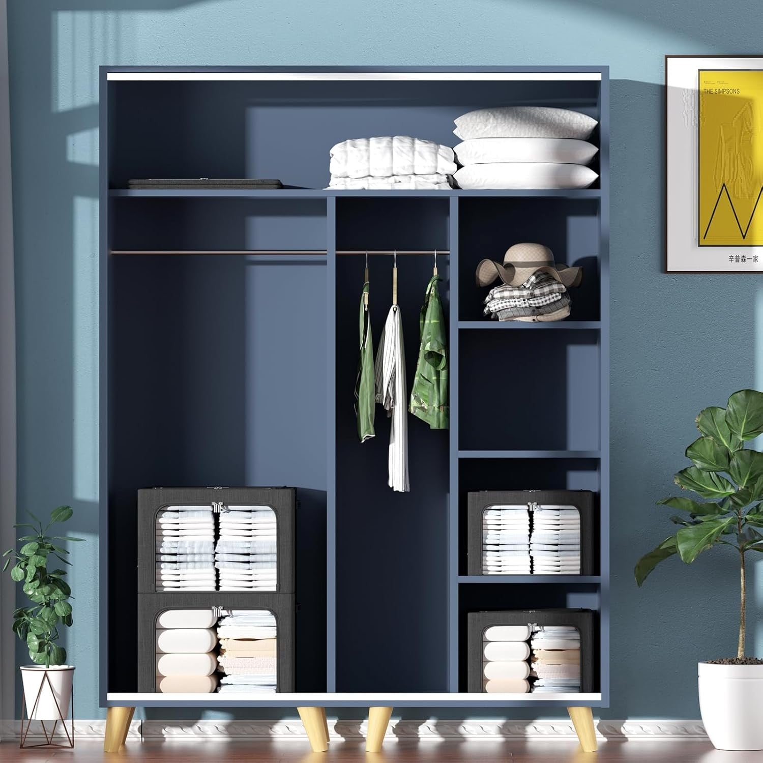 Cutie de Depozitare, cu 3 Ferestre cu Fermoar Bidirectional, Cadru din Otel, Impermeabil, 38L, 42 x 30 x 30 cm, Negru