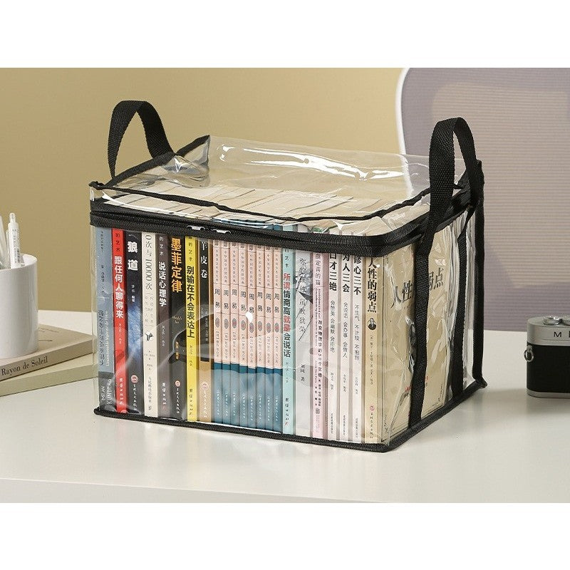 Cutie de Depozitare, din PVC + Textil, Rezistenta la Apa, Geanta pentru Carti, 32x24x25 cm, Transparent-Negru