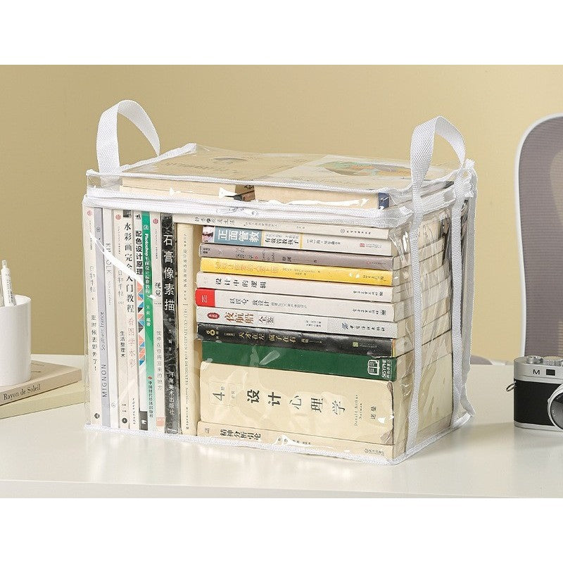 Cutie de Depozitare, din PVC + Textil, Rezistenta la Apa, Geanta pentru Carti, 38x24x32 cm, Transparent-Alb