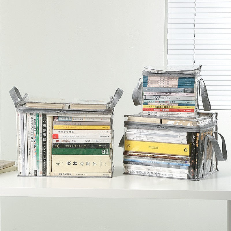 Cutie de Depozitare, din PVC+Textil, Rezistenta la Apa, Geanta pentru Carti, 23x17x28 cm, Transparent-Alb