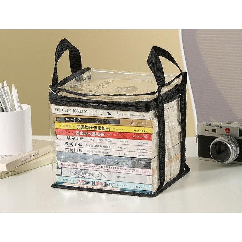 Cutie de Depozitare, din PVC + Textil, Rezistenta la Apa, Geanta pentru Carti, 23x17x28 cm, Transparent-Negru