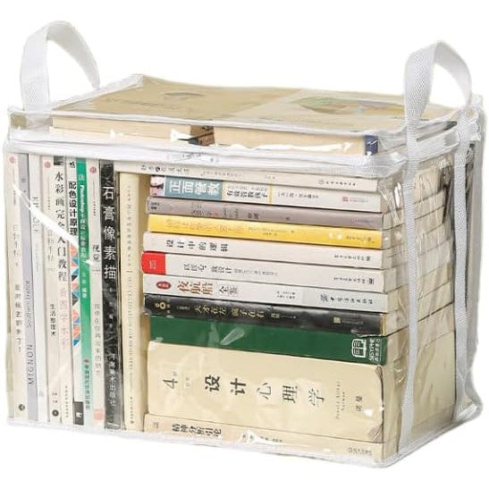Cutie de Depozitare, din PVC + Textil, Rezistenta la Apa, Geanta pentru Carti, 32x24x25 cm, Transparent-Alb