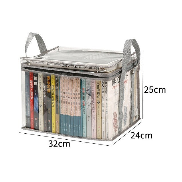 Cutie de Depozitare, din PVC + Textil, Rezistenta la Apa, Geanta pentru Carti, 32x24x25 cm, Transparent-Alb