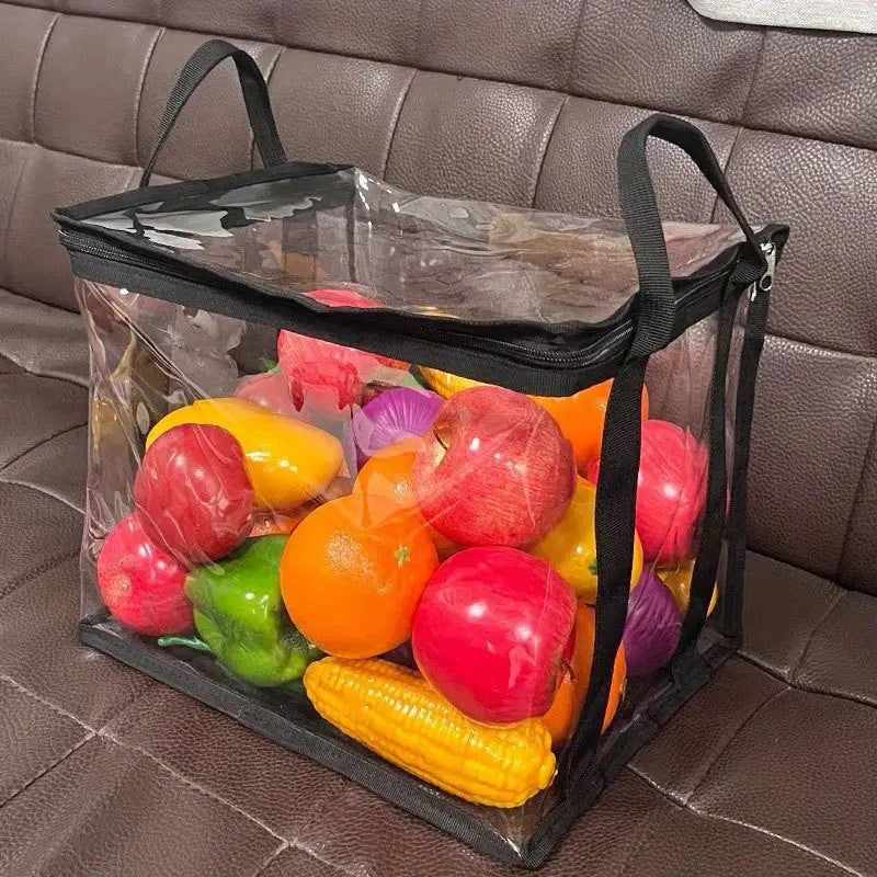 Cutie de Depozitare, din PVC + Textil, Rezistenta la Apa, Geanta pentru Carti, 38x24x32 cm, Transparent-Negru