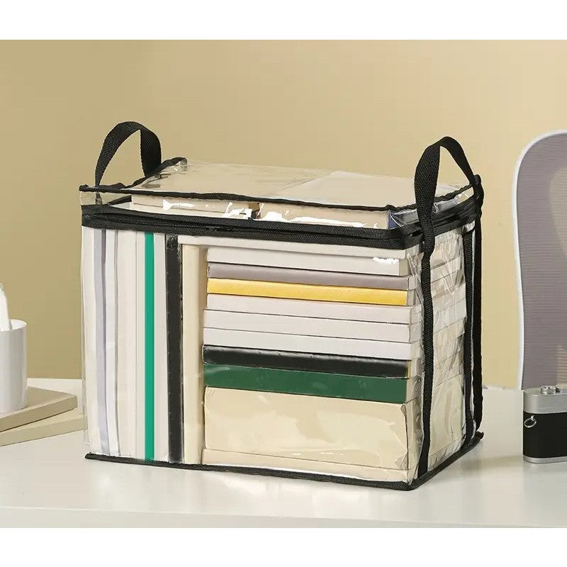 Cutie de Depozitare, din PVC + Textil, Rezistenta la Apa, Geanta pentru Carti, 38x24x32 cm, Transparent-Negru