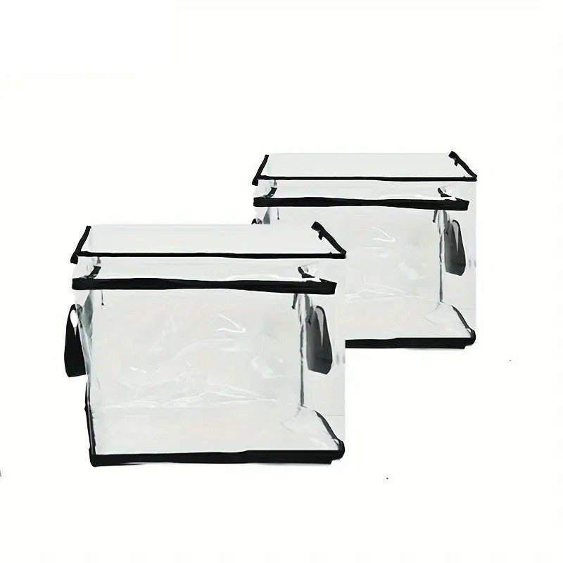 Cutie de Depozitare, din PVC + Textil, Rezistenta la Apa, Geanta pentru Carti, 38x24x32 cm, Transparent-Negru