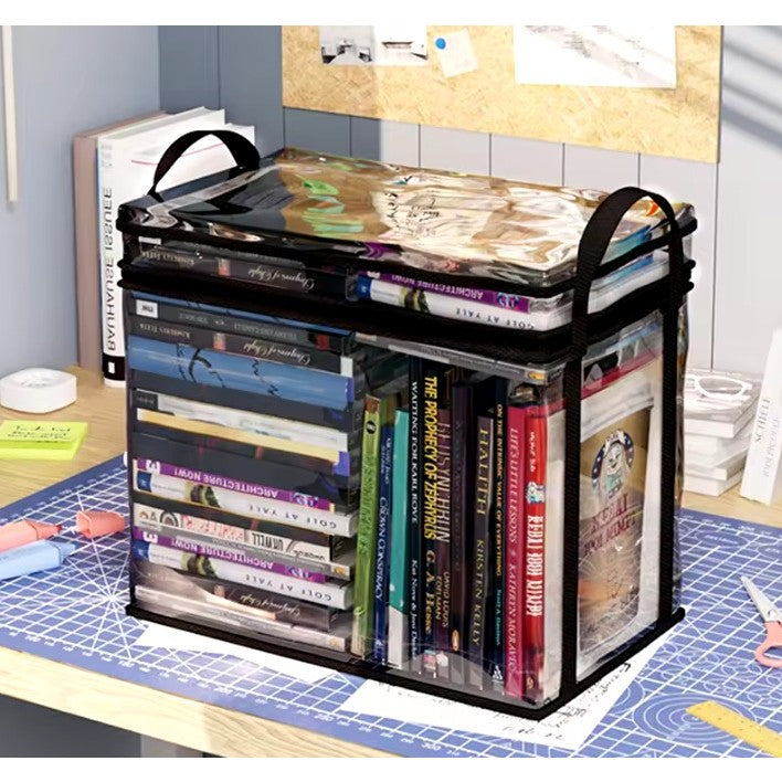Cutie de Depozitare, din PVC + Textil, Rezistenta la Apa, Geanta pentru Carti, 38x24x32 cm, Transparent-Negru