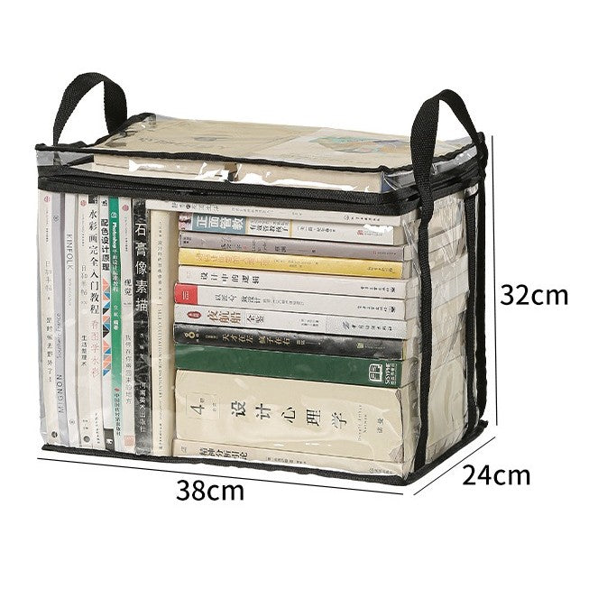 Cutie de Depozitare, din PVC + Textil, Rezistenta la Apa, Geanta pentru Carti, 38x24x32 cm, Transparent-Negru