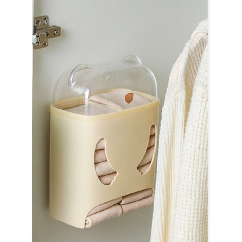Cutie de Depozitare, Montare Perete, Adeziv, Fara Perfoare, din ABS, Model Urs, 18 x 11 x 25 cm, Crem