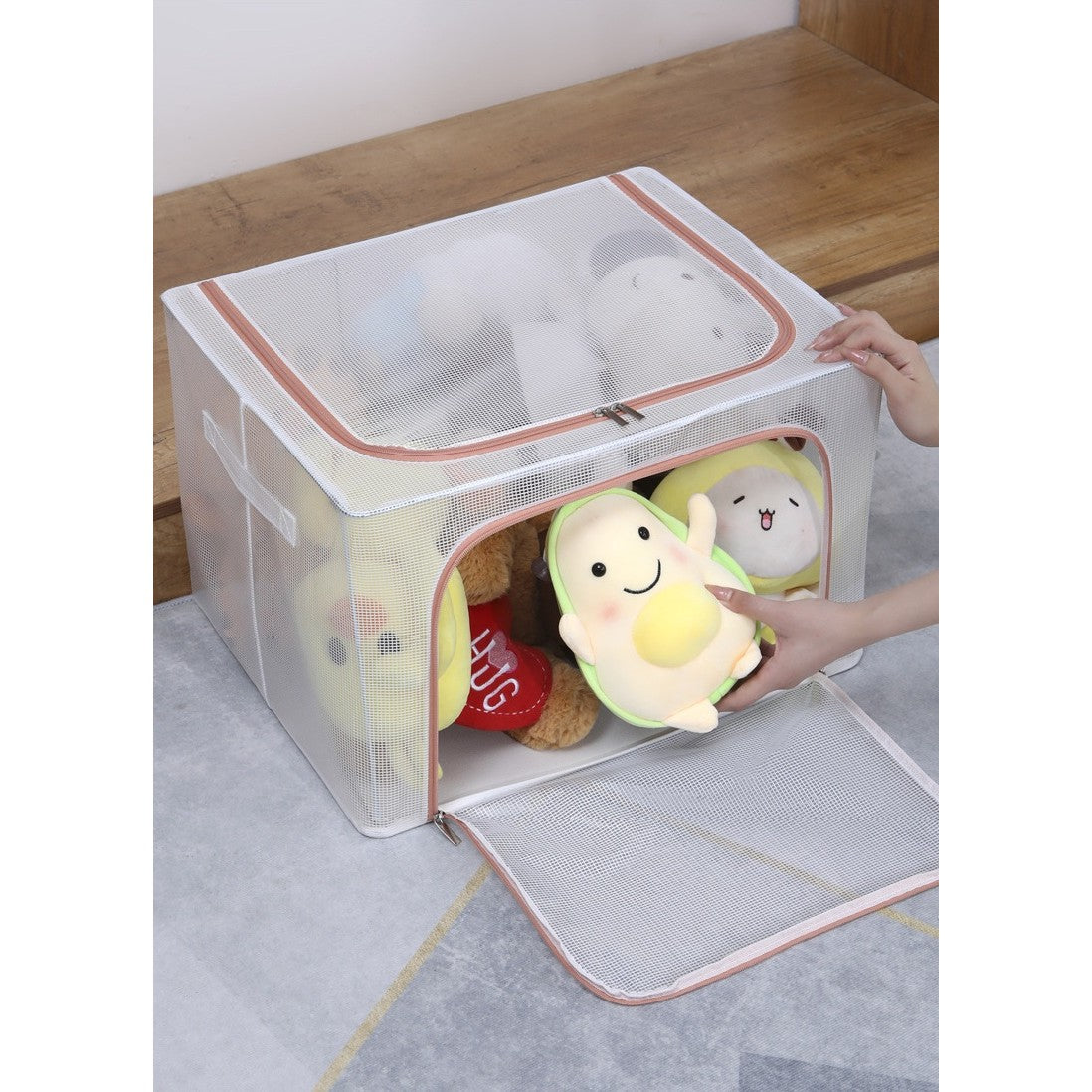 Cutie de Depozitare, pentru Camera Copiilor, 100L, din PVC, Model Dinozaur, 60 x 42 x 40 cm, Transparent